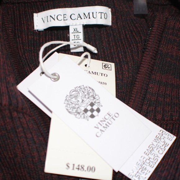 Vince Camuto Red Black Mock Neck 1/4 Zip Sweater - Picture 12 of 12